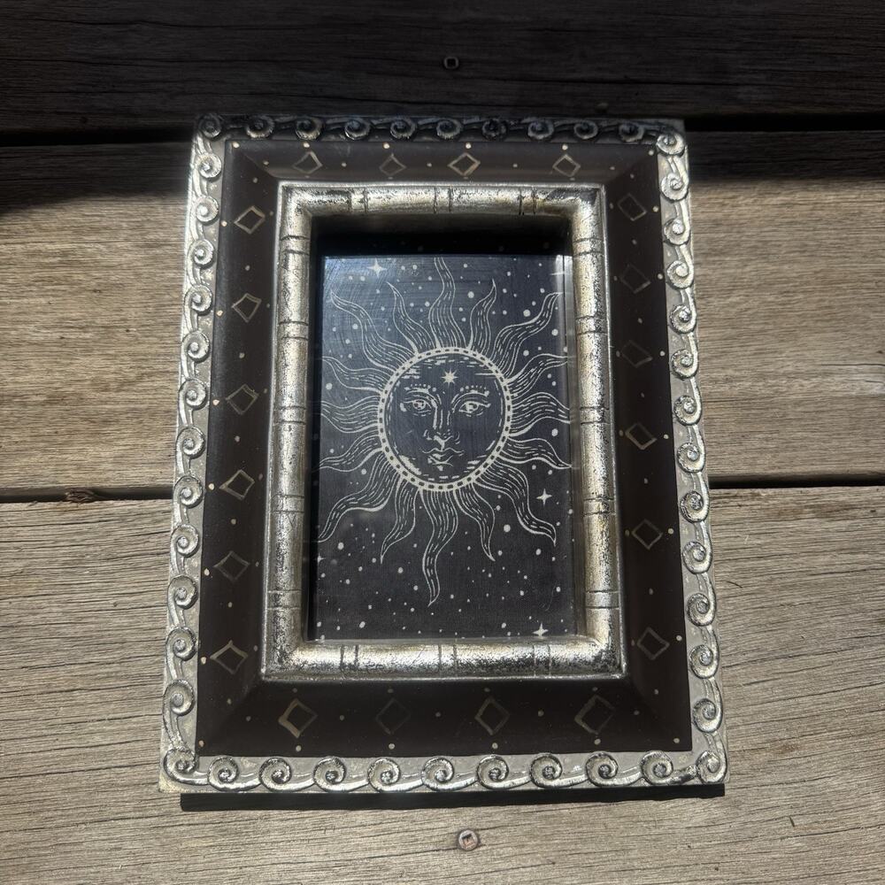 Celestial Sun Print Art Black Silver Whimsical 10x8in 90s Whimsygoth Frame